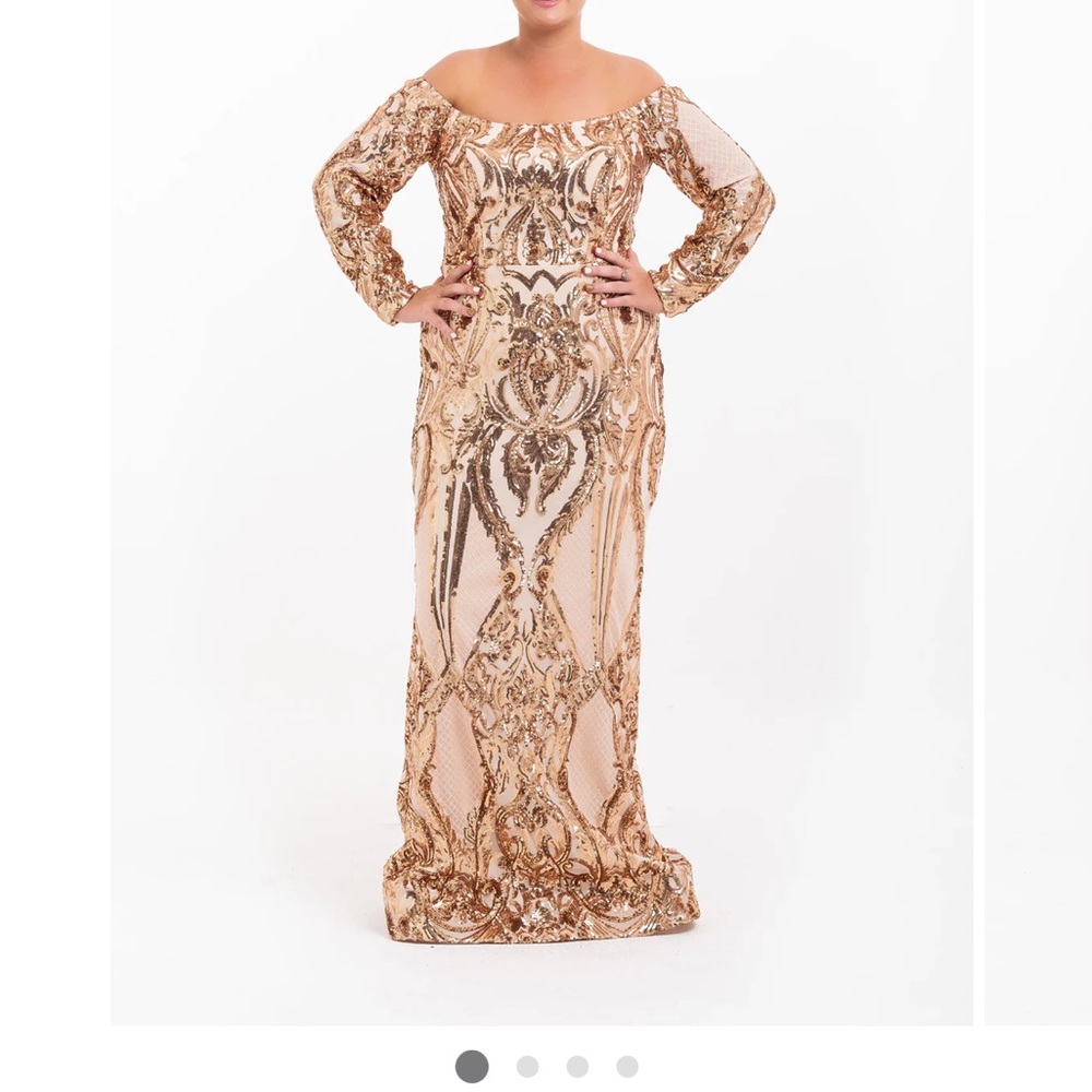Glamorous Gold Sequin Off-Shoulder Gown - Picture 5 of 5